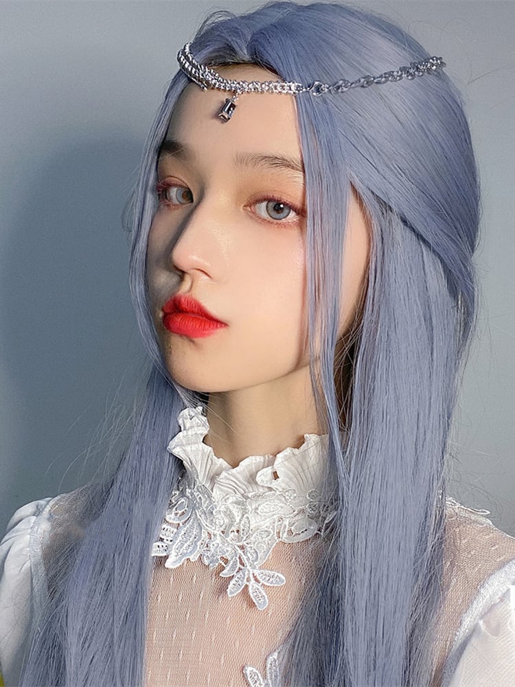 Blue Long Straight Synthetic Wig