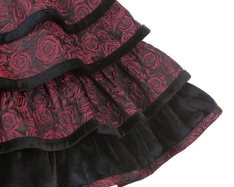 Rose Pattern Wine Red Sweetheart Neckline Gothic Jumper Skirt Lace-up Detail