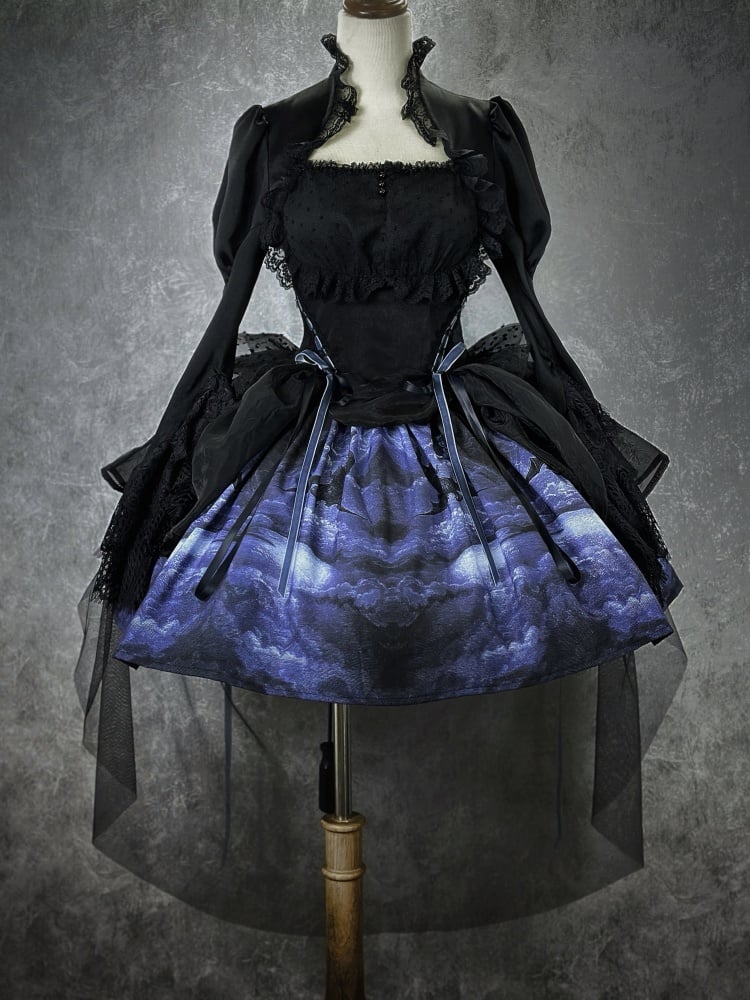 Gothic Bolero Design Bodice Bell Cuffs One Piece Black and Blue