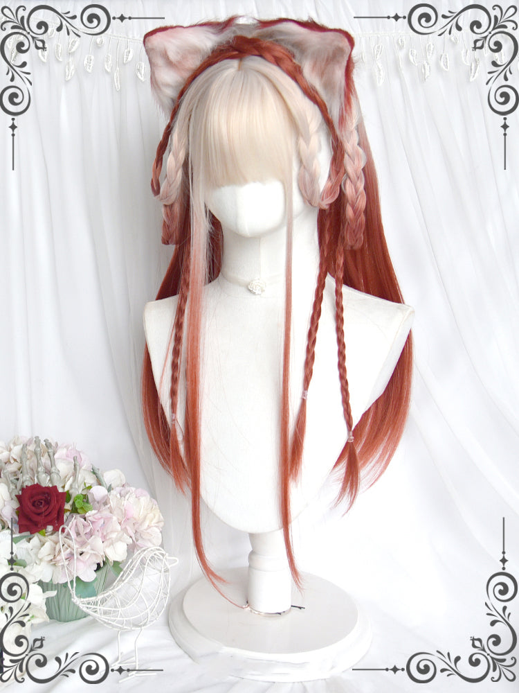 Off-white to Rust Red Ombre Long Straight Synthetic Wig