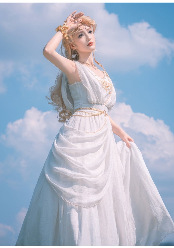 Greek Myth Inspired Elegant Maxi Dress White Jumper Skirt/Full Set