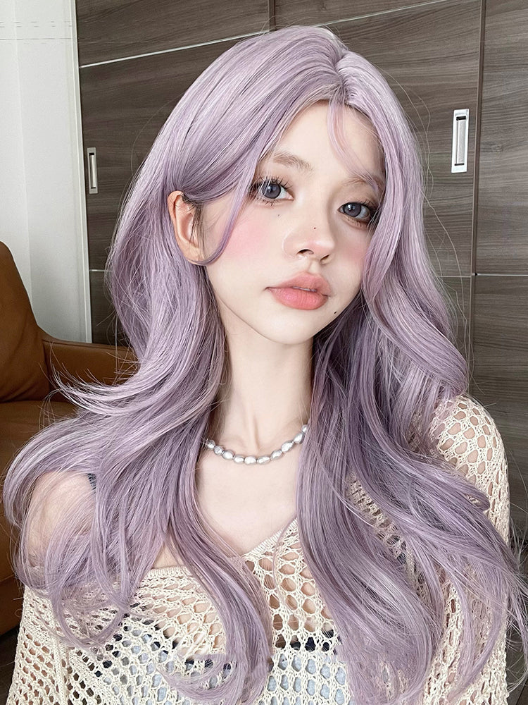 Curtain Bangs Dusty Purple Wavy Synthetic Wig