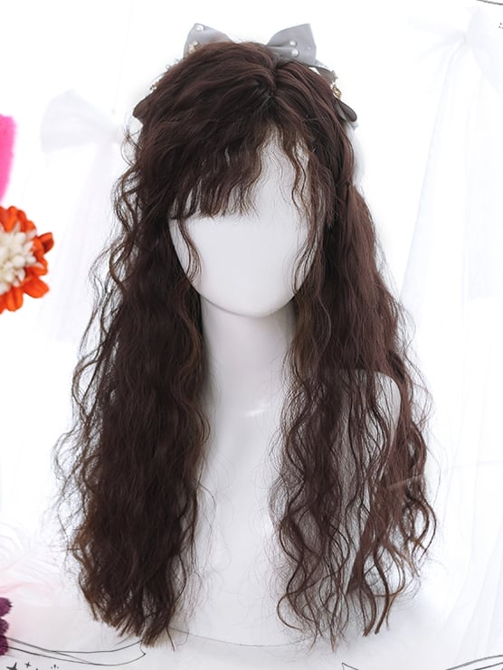 Dark Brown/ Chocolate/ Black Long Wool Curly Synthetic Wig