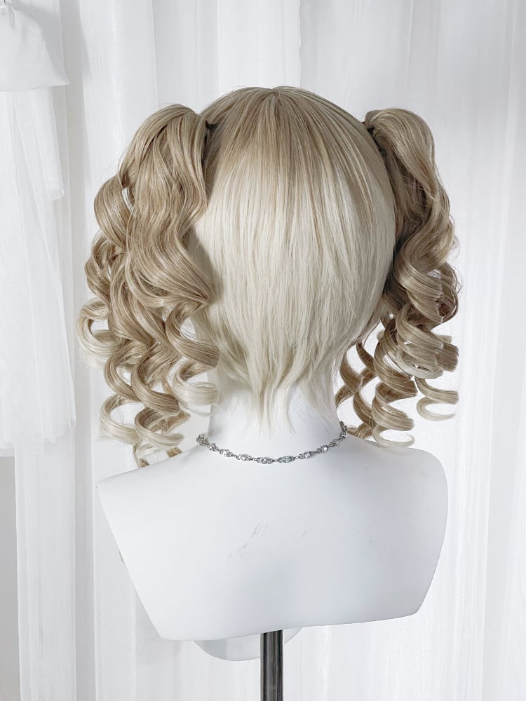 Brown and Blonde Curly Synthetic Wig with Detachable Ponytails