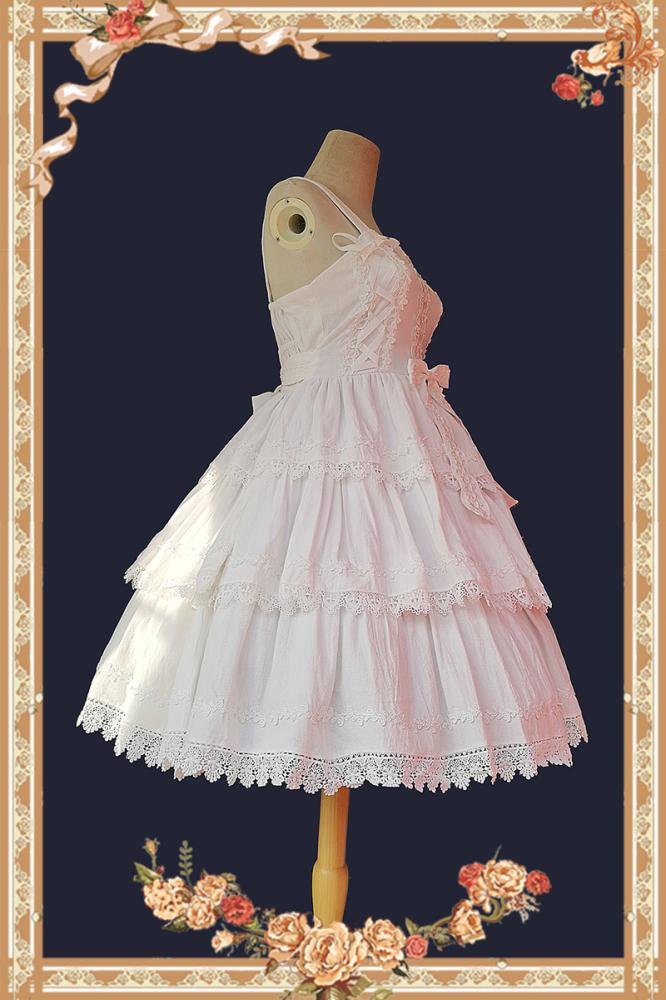 Side view of white Cake Tree Tiered Flounce Skirt with lace detailing