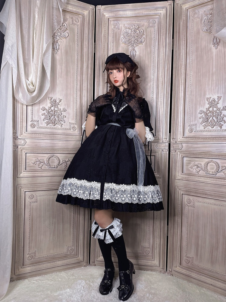 Freya Black and White Lace Ruffle Neckline Design Elegant One Piece