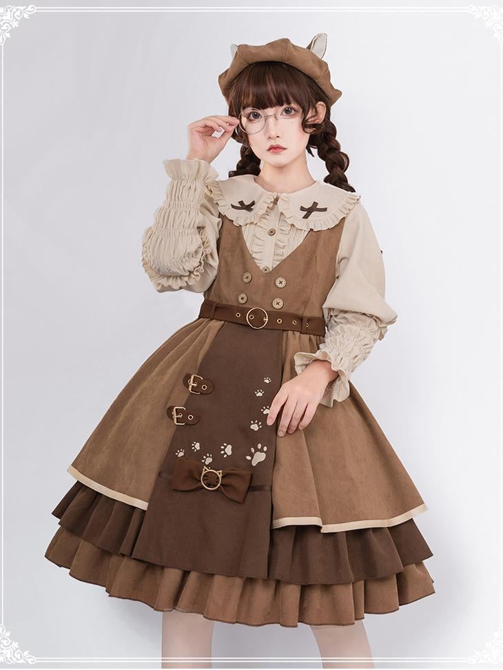 Detective Kitten V-neckline Jumper Skirt / Leg-of-mutton Sleeves Shirt / Cape Full Set