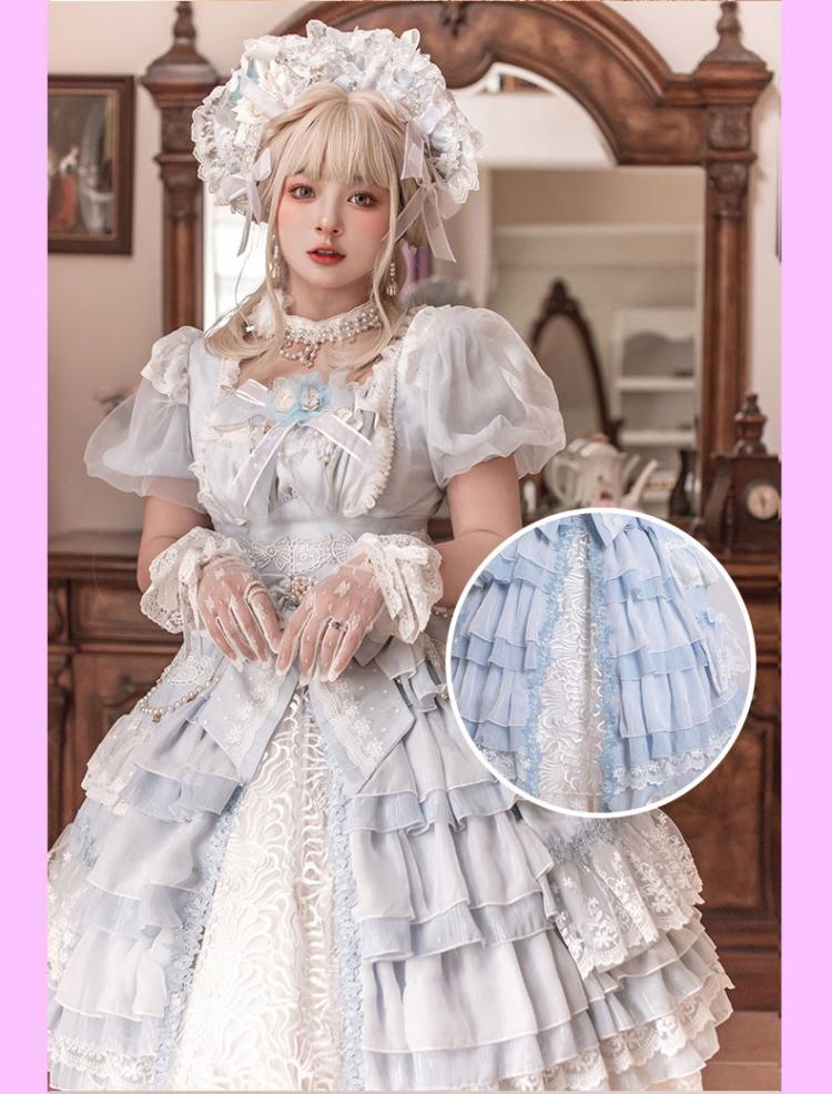 In Stock Garden Dance Short Puff Sleeves Elegant One Piece