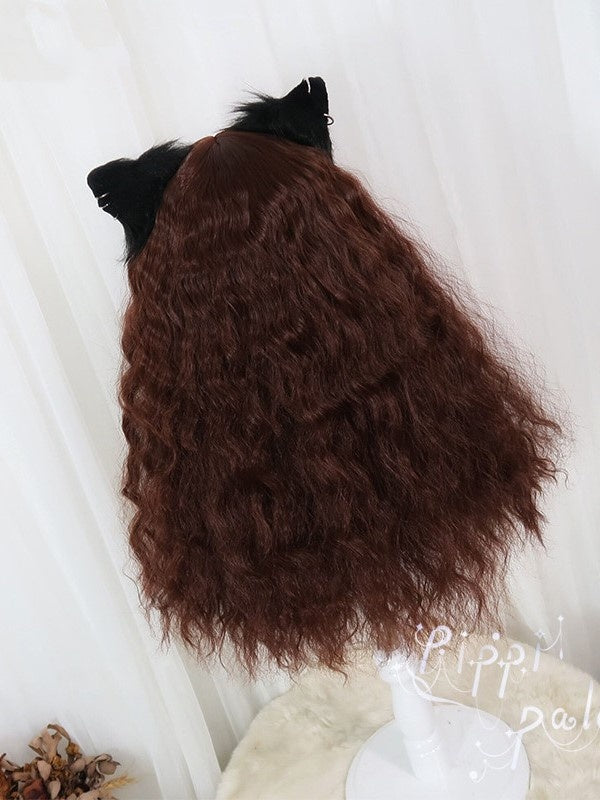Waist Length Curly Reddish Brown Shaggy Synthetic Wig