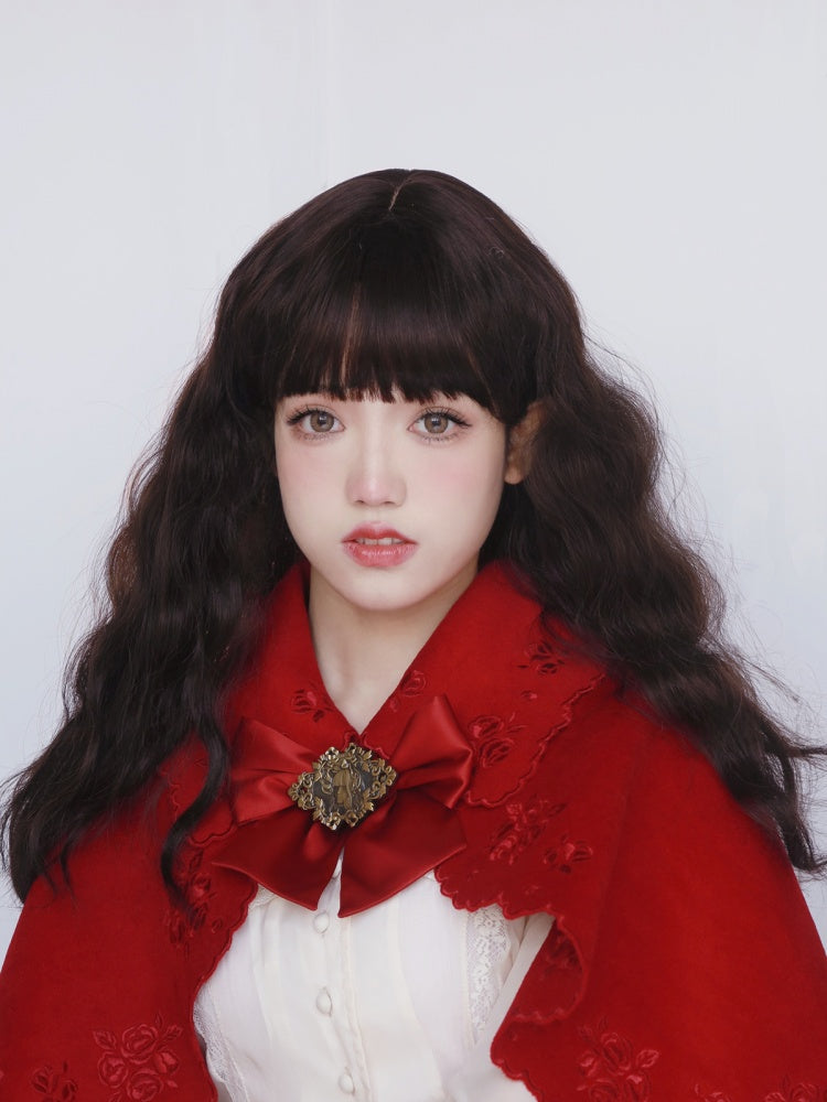 Long Wavy Dark Chocolate Brown Wig with Bangs