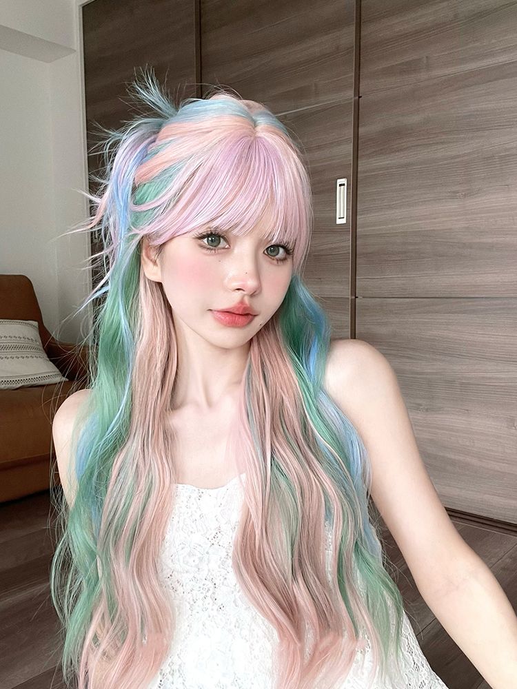 Rainbow Mixed Color Long Wavy Synthetic Wig