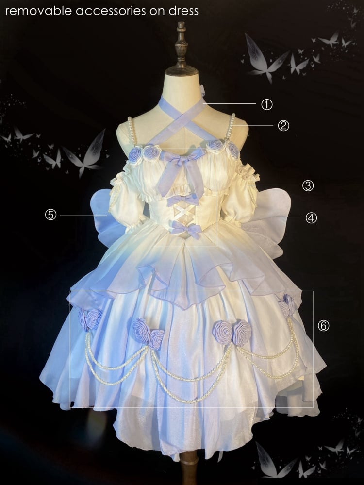 Clearance-Size L for Bust 90-98CM Fairy Blue Princess Dress Prom Rose Details Ombre Jumper Skirt - Sukuroi