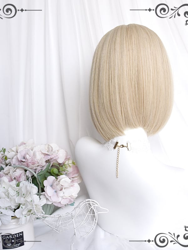 White Gold Bob Cut Straight Short Synthetic Wig