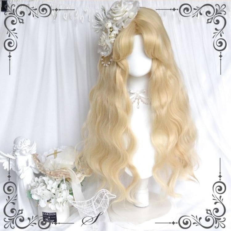 Gold Curtain Bangs Wavy 70CM Synthetic Wig