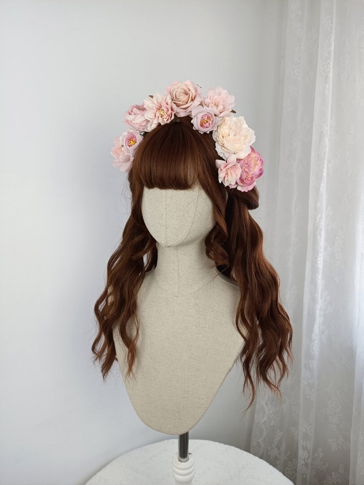 Orange Brown Long Wavy Synthetic Wig With Bangs