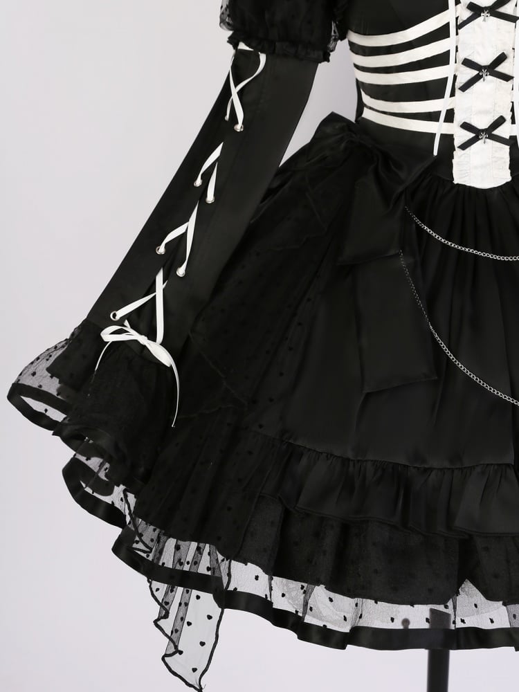 Gothic Ribs Design Bodice Jumper Skirt Black and White