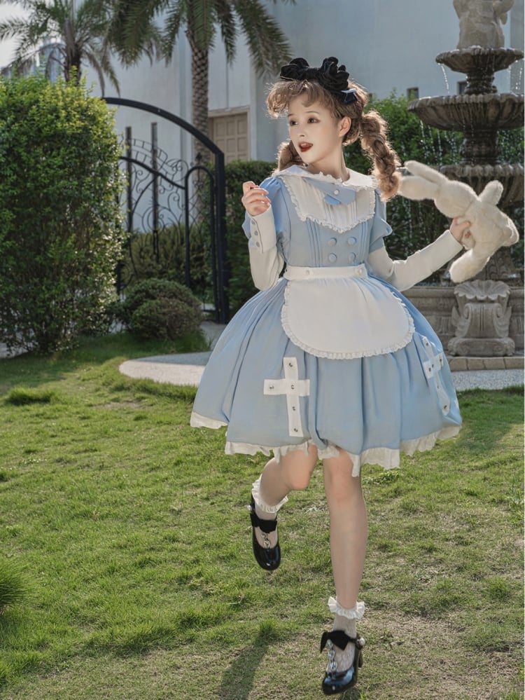 Blue and White Cross Applique One Piece Detachbale Sleeves