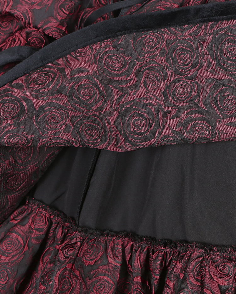 Rose Pattern Wine Red Sweetheart Neckline Gothic Jumper Skirt Lace-up Detail