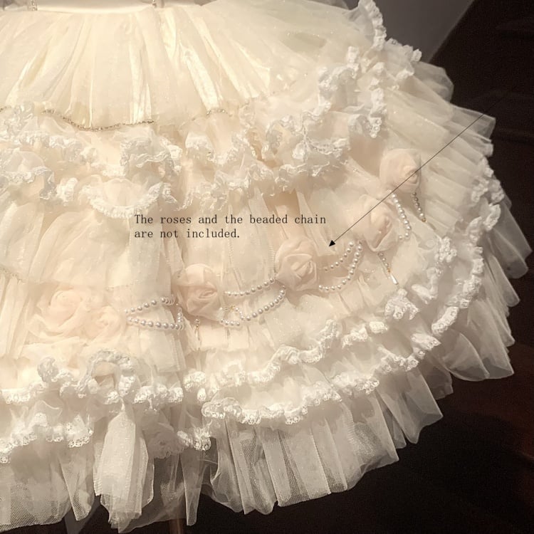 Beige Balletcore Princess Dress Pleating Details Bodice Puffy Skirt Jumper Skirt