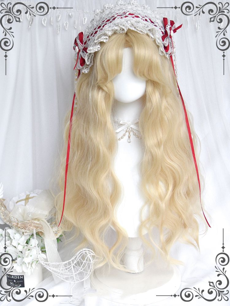 Gold Curtain Bangs Wavy 70CM Synthetic Wig