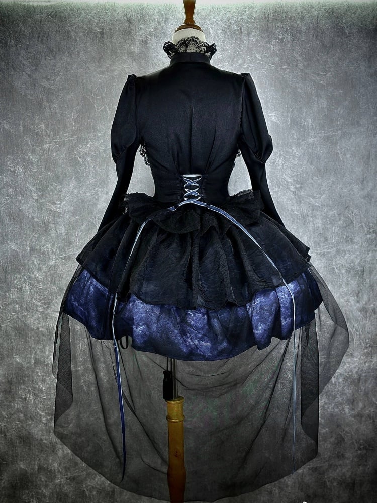 Gothic Bolero Design Bodice Bell Cuffs One Piece Black and Blue