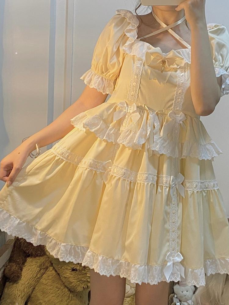 Dolls Frill Bowknot Details High Waist Short Sleeves One Piece