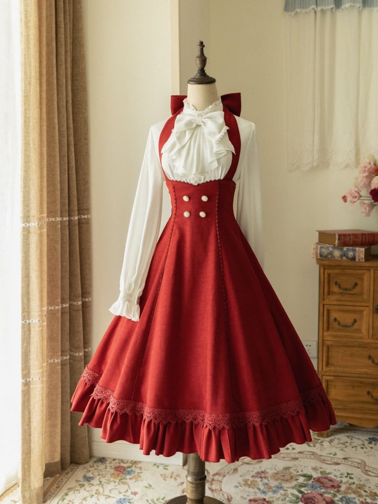 Clearance-Size L for Waist 76-88CM Red Bigbow Halter Neck Underbust 1950s Vintage Dress - Sukuroi