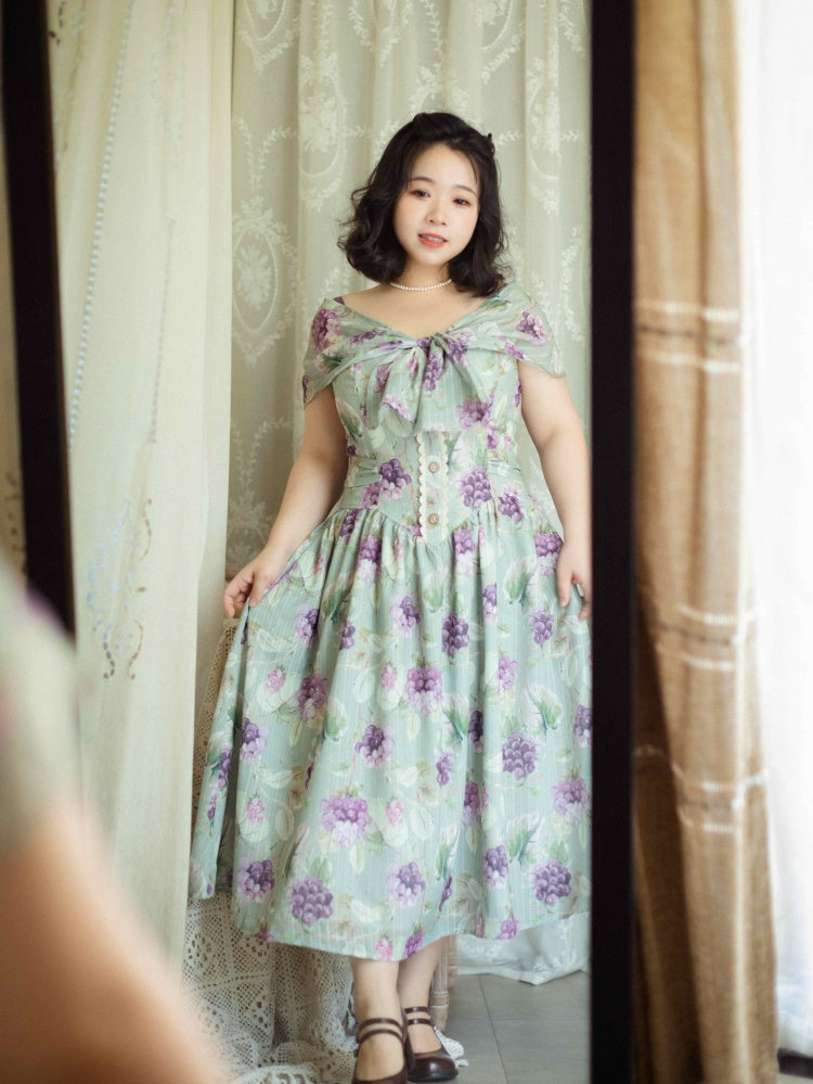 Forest Grapes Color Green Grape Print Jumper Skirt