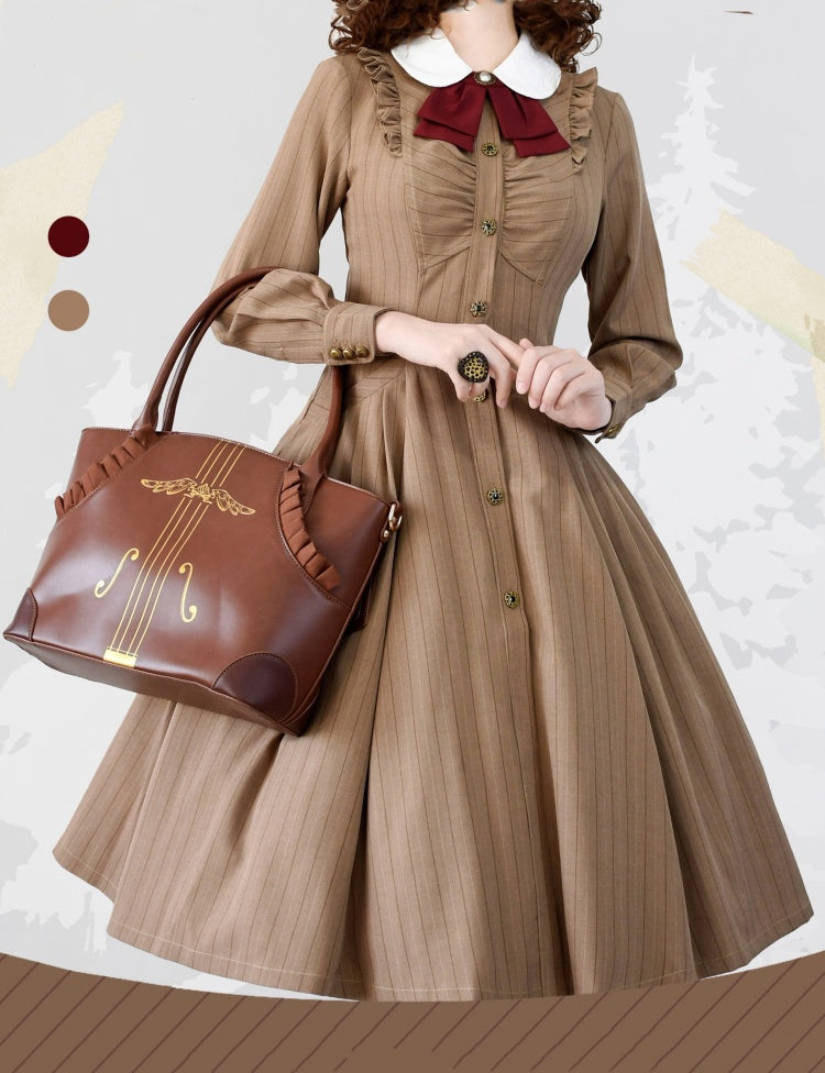 Forest Traveler Brown One Piece Striped Pattern Peter Pan Collar