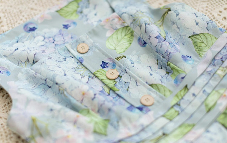 Forest Basket 2.0 Color Blue Blueberry and Hydrangea Print Square Neckline Lolita JSK