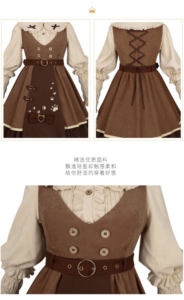 Detective Kitten V-neckline Jumper Skirt / Leg-of-mutton Sleeves Shirt / Cape Full Set