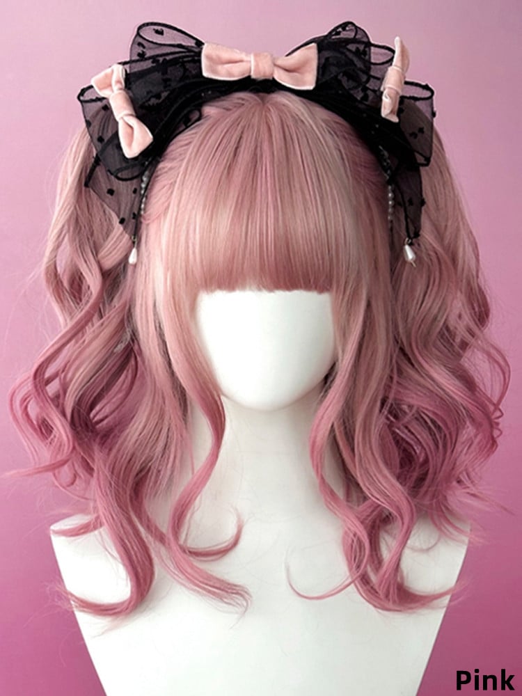 5 Colors Wavy Synthetic Wig with Bangs and Two Claw Clips