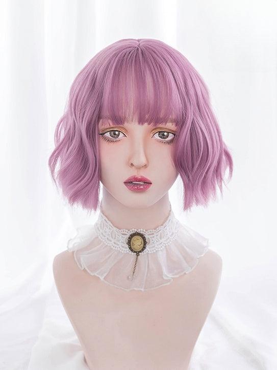 Raspberry Pink Chin Length Wavy Synthetic Wig