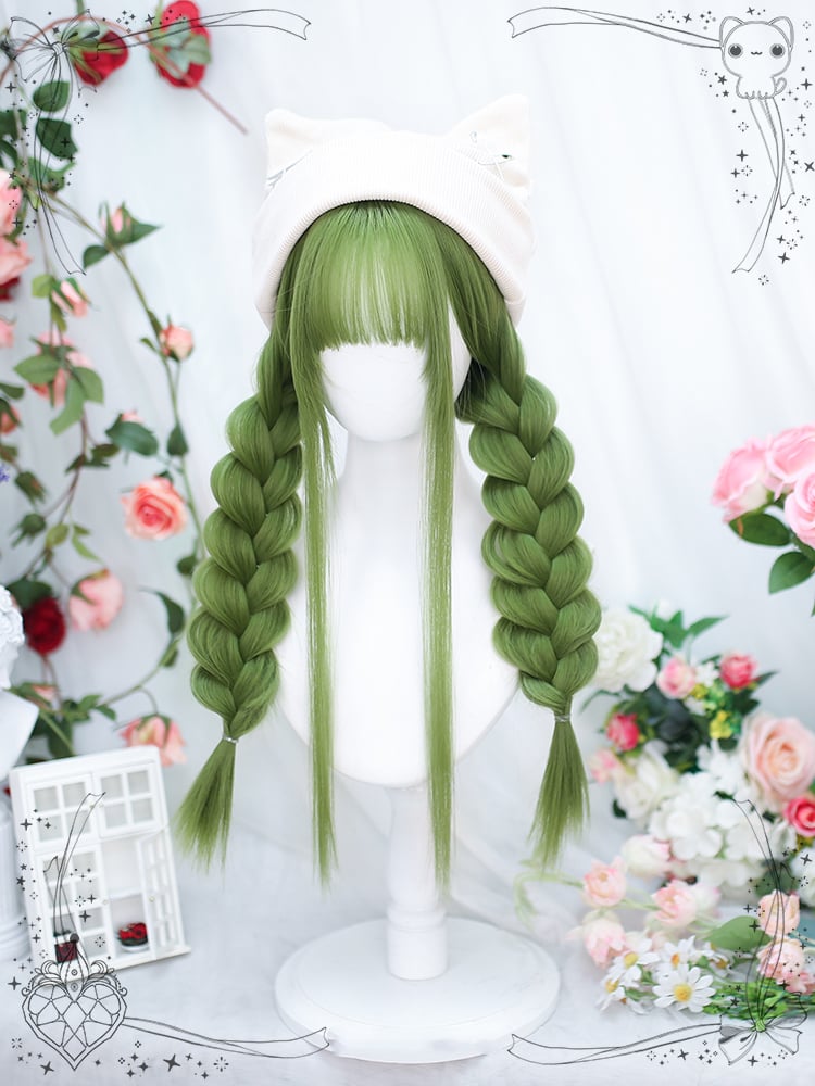 Avocado Green Long Straight Synthetic Wig