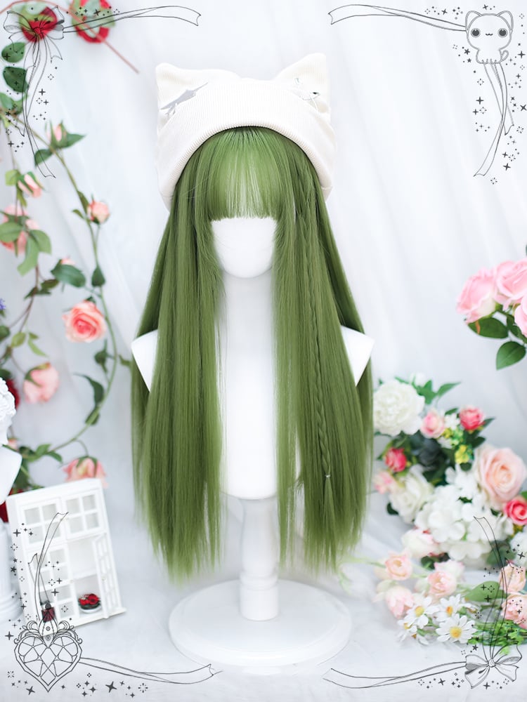 Avocado Green Long Straight Synthetic Wig