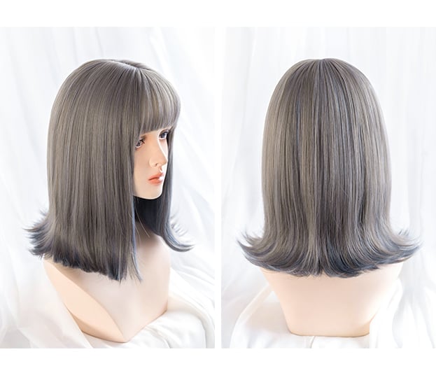 Dusty Blue Highlight Shoulder Length Synthetic Wig