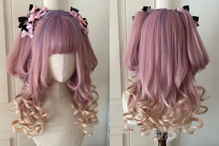 Ombre Pink Wavy Synthetic Wig with Two Claw Clips