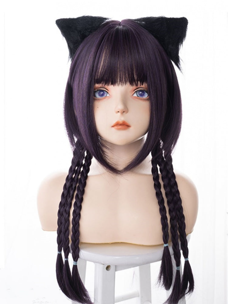 Purple Long Straight Synthetic Wig with Full Bangs