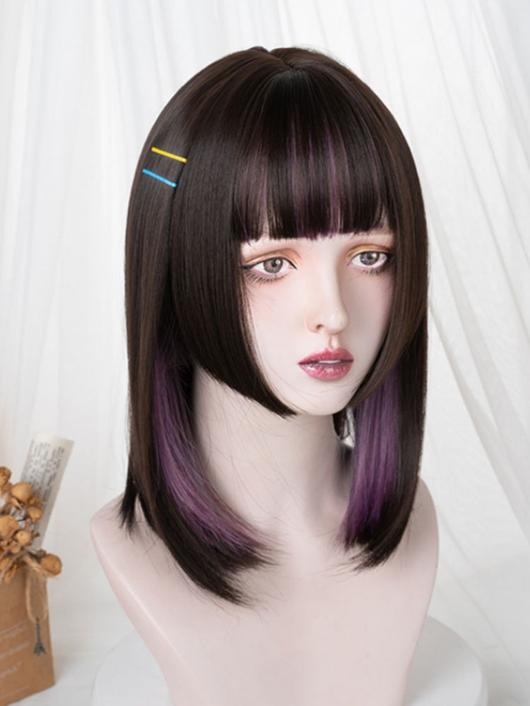 Princess Cut Layered Dyed Purple Shoulder Length Straight Synthetic Wig