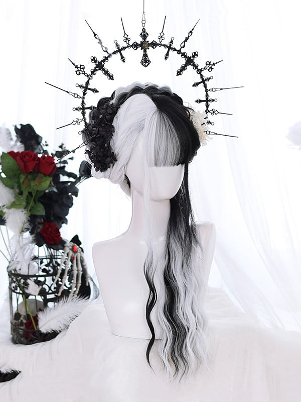 Clearance-Pride and Greed White and Black Curly Synthetic Wig