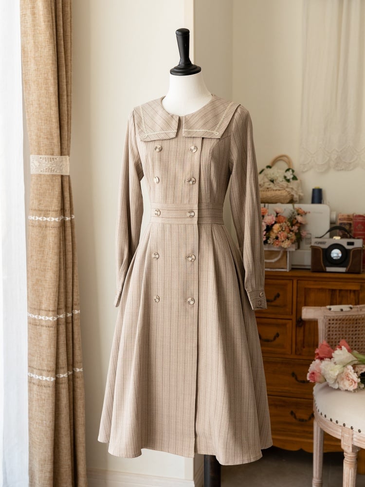 Autumn Light Camel Vintage Front Button Placket Dress