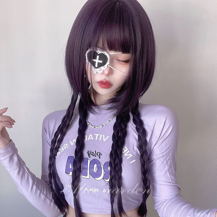 Purple Long Straight Synthetic Wig with Full Bangs