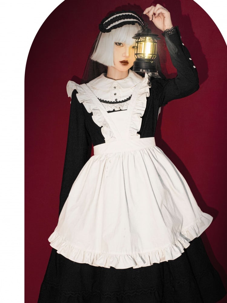 Clearance - Miss Grace Black Peter Pan Collar Long Sleeves Maid One Piece Full Set