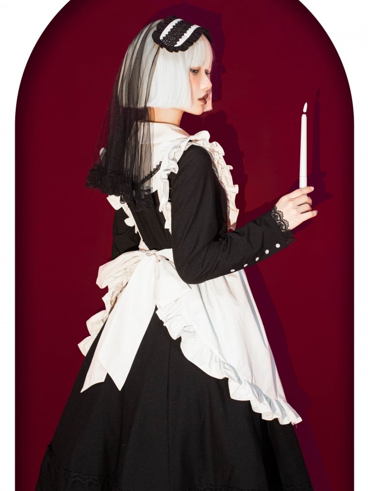 Clearance - Miss Grace Black Peter Pan Collar Long Sleeves Maid One Piece Full Set