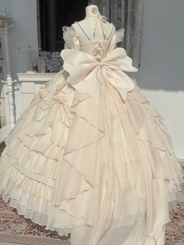 Beige Fairy Gorgeous Hime Lolita Quinceanera Dress Full Set - Sukuroi