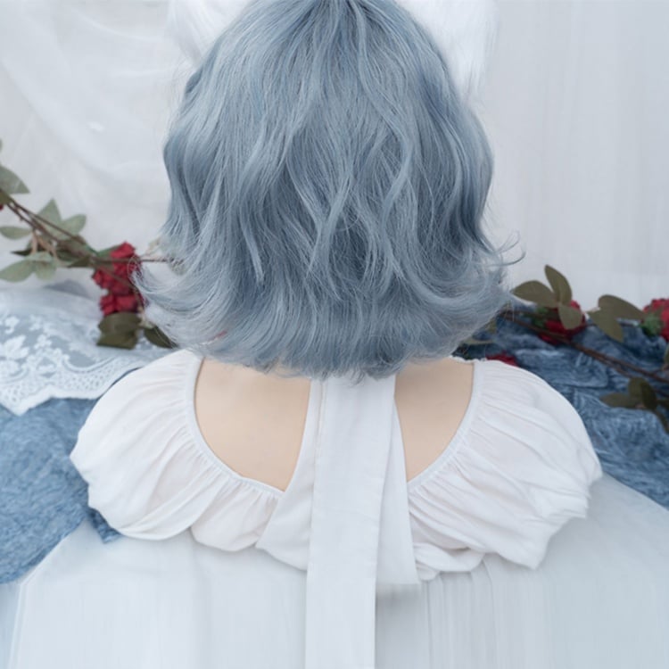 Dusty Blue Short Wavy Synthetic Wig