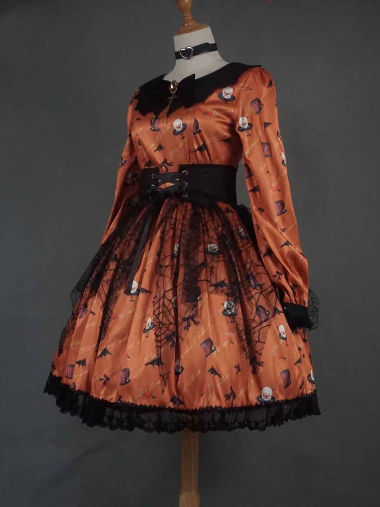 Clearance-Size 2XL for Bust 100CM Orange Halloween Clown Night Bat Wings-shaped Collar Gothic One Piece