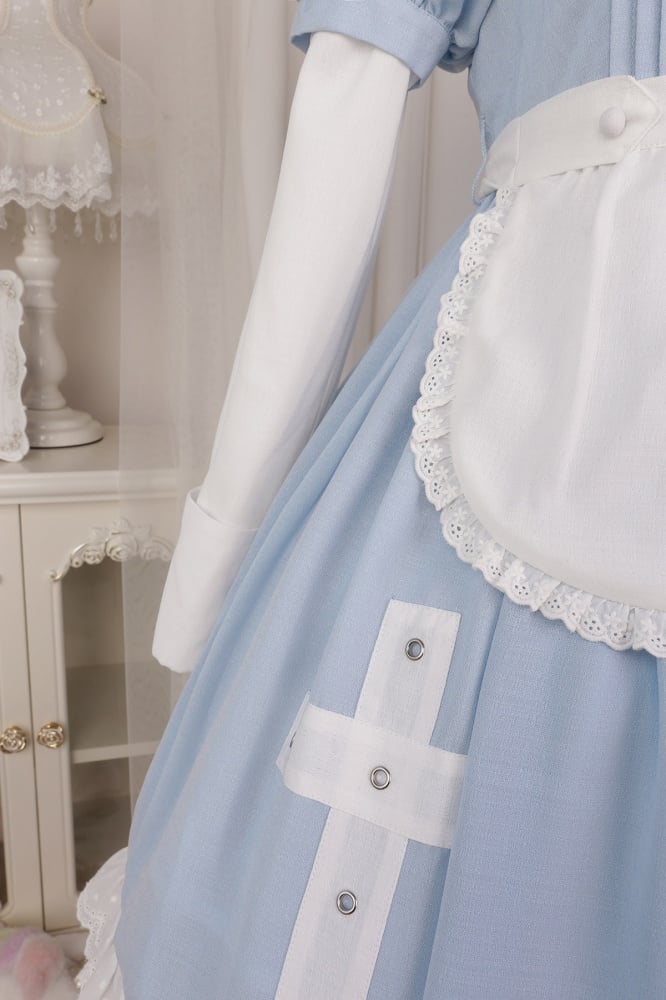 Blue and White Cross Applique One Piece Detachbale Sleeves