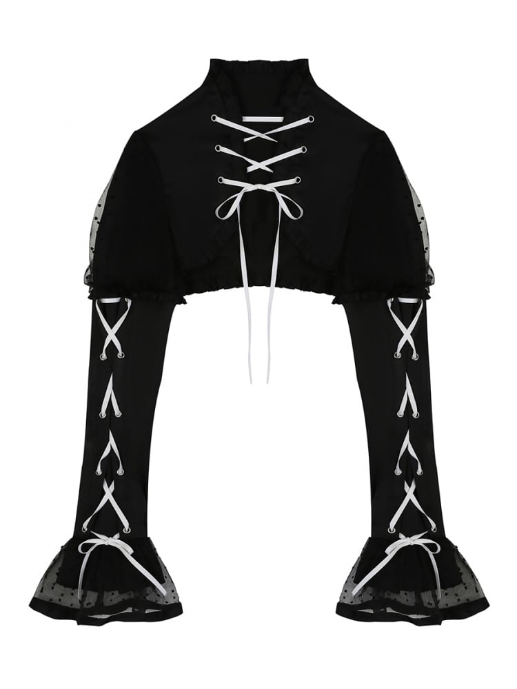 Gothic Ribs Design Waist Jumper Skirt + Bolero Set Black and White