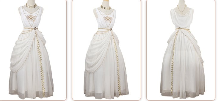 Clearance-Size XL for Bust 98-104CM Greek Myth Inspired Elegant Maxi Dress White Jumper Skirt Full Set